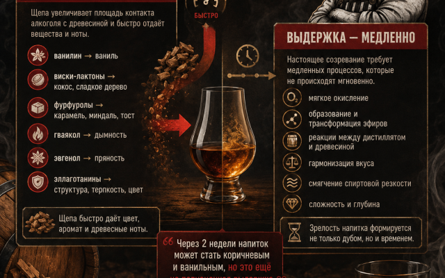 Экстракция ≠ выдержка: почему напиток быстро темнеет, пахнет ванилью, но ещё не становится зрелым